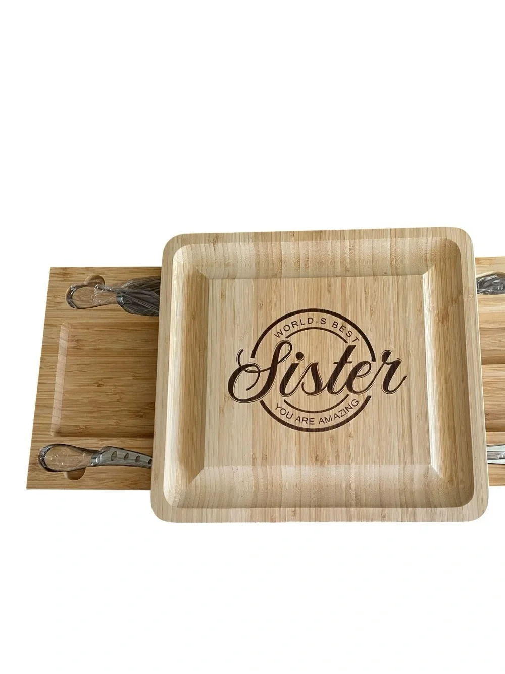 “World’s Best Sister You Are Amazing” Charcuterie Bamboo Serving Board NWT